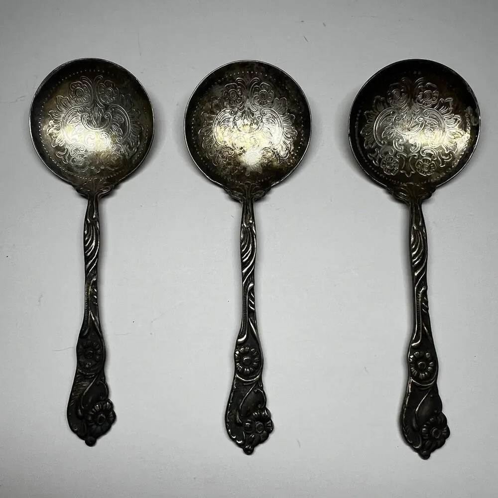 3 Vtg Nils Johan Sweden Amsterdam NIJ4 Silverplate Bonbon Jelly Spoons 4.5